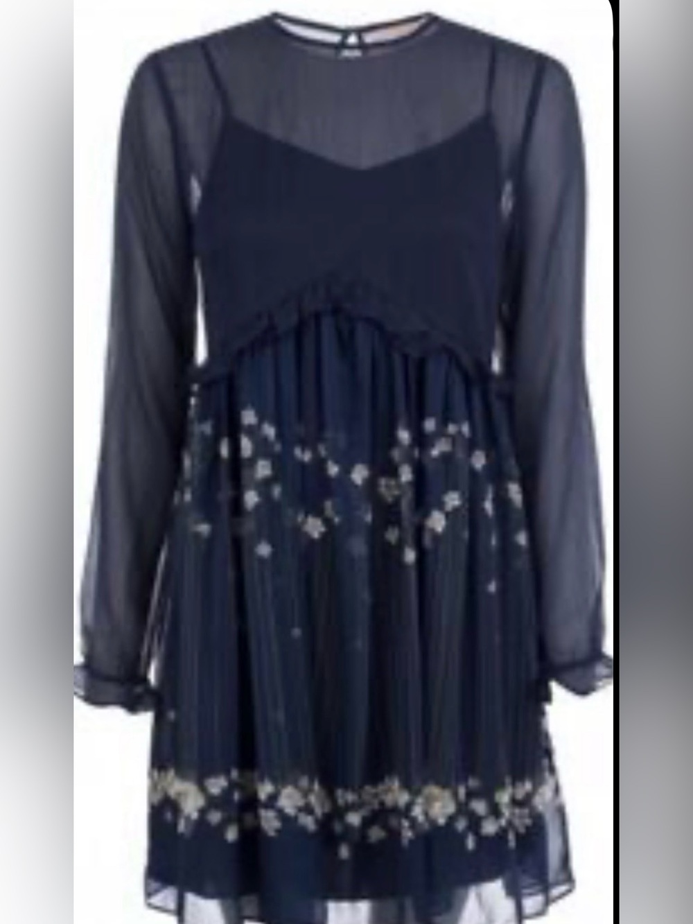 Ted Baker Navy Floral Long Sleeve Chiffon Dress - Picture 3 of 15